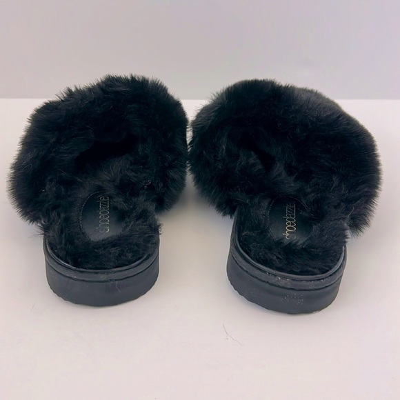 Shoedazzle Claudia Black Fuzzie Slipper Slides Size L (9-10) - Picture 4 of 5